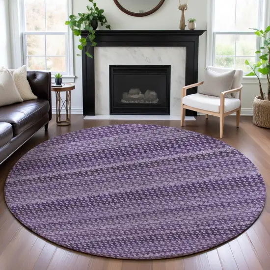 8' X 8' Lavender And Lilac Striped Washable Round Rug With UV Protection Photo 4