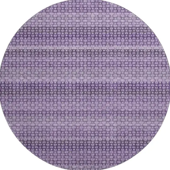8' X 8' Lavender And Lilac Striped Washable Round Rug With UV Protection Photo 2