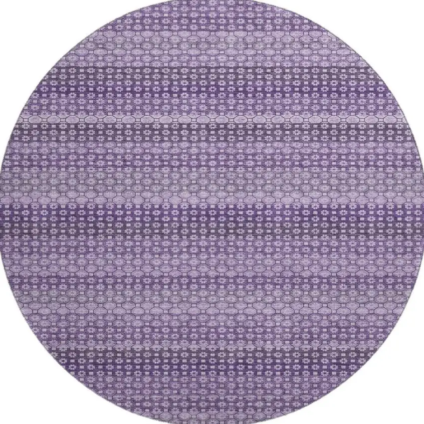 8' X 8' Lavender And Lilac Striped Washable Round Rug With UV Protection Photo 2
