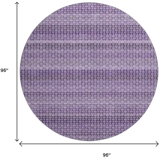 8' X 8' Lavender And Lilac Striped Washable Round Rug With UV Protection Photo 9