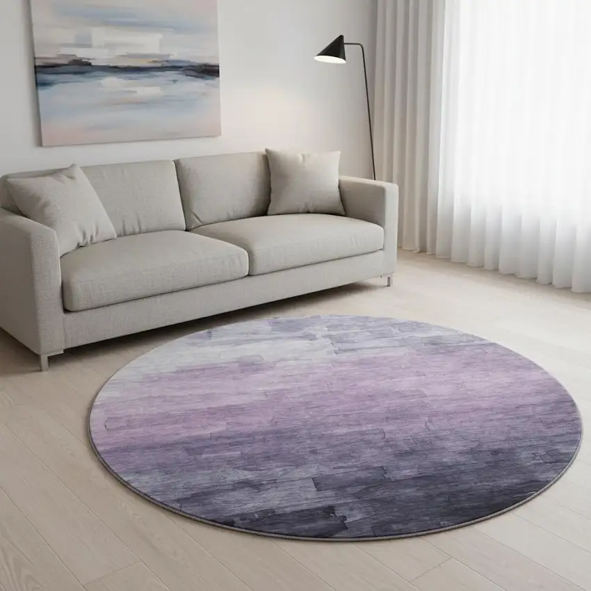 8' X 8' Lavender And Lilac Striped Washable Round Rug With UV Protection Photo 2