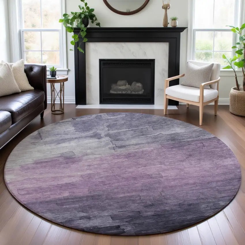8' X 8' Lavender And Lilac Striped Washable Round Rug With UV Protection Photo 4