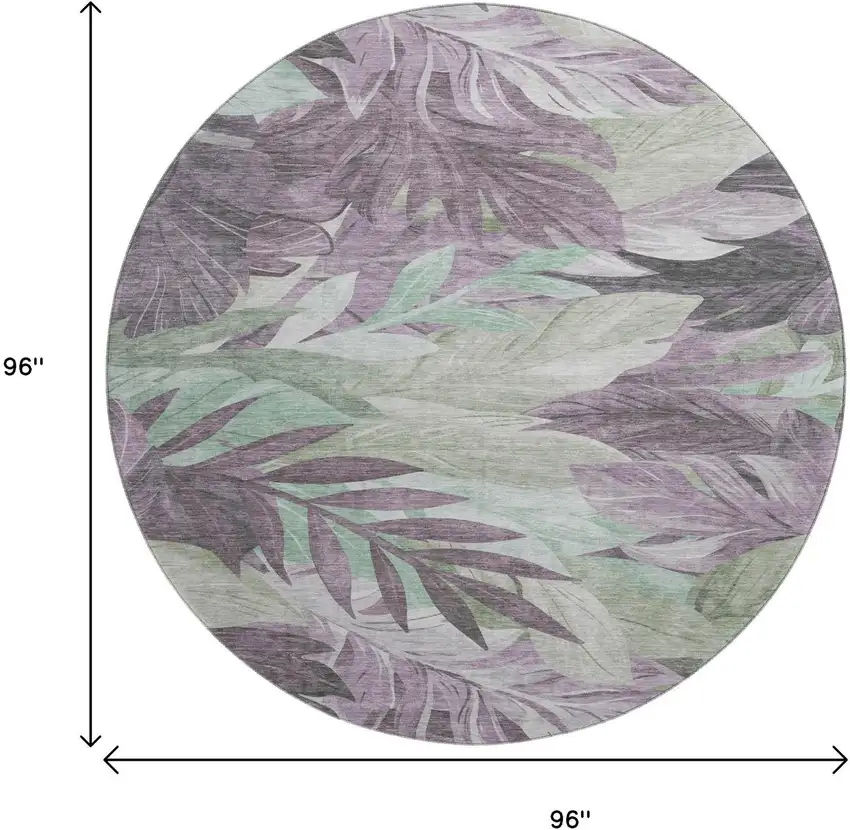 8' X 8' Lavender And Mint Green Floral Washable Round Rug With UV Protection Photo 9