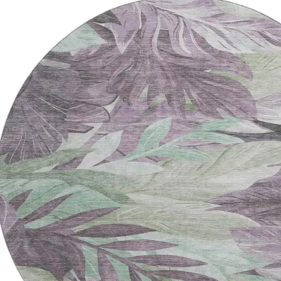 8' X 8' Lavender And Mint Green Floral Washable Round Rug With UV Protection Photo 2