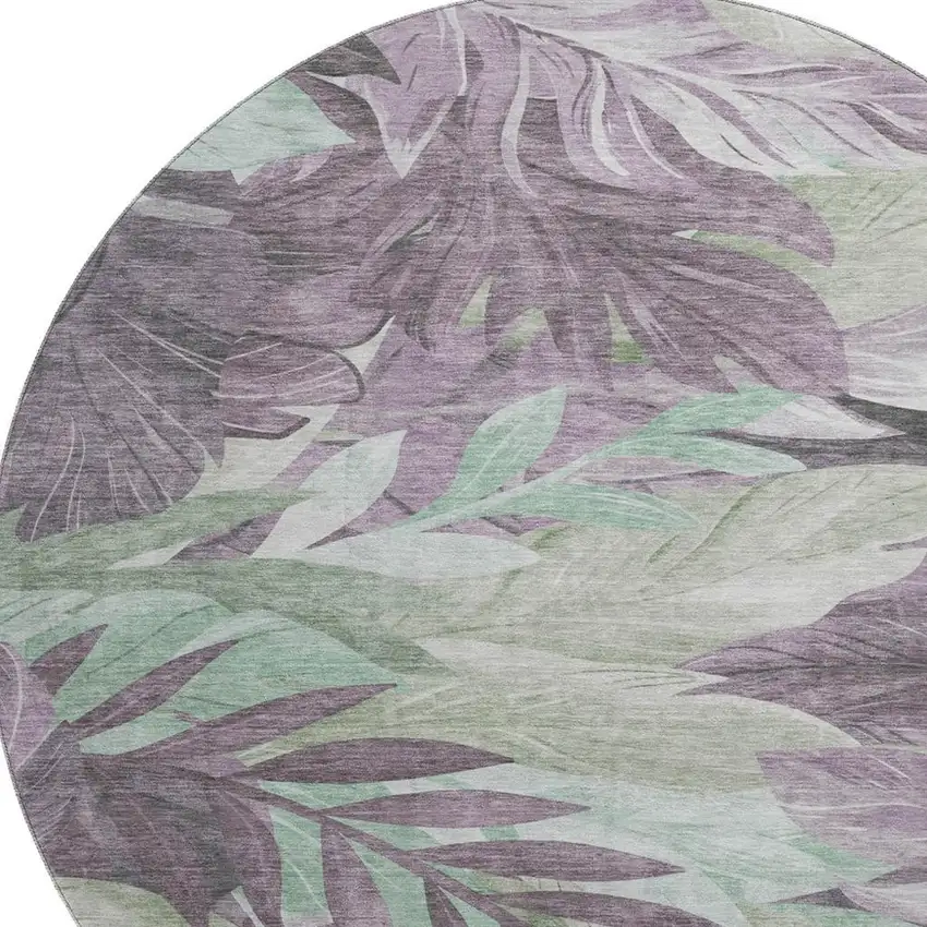 8' X 8' Lavender And Mint Green Floral Washable Round Rug With UV Protection Photo 2