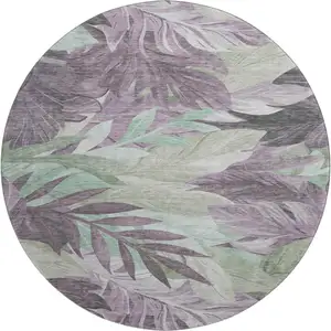 Photo of 8' X 8' Lavender And Mint Green Floral Washable Round Rug With UV Protection
