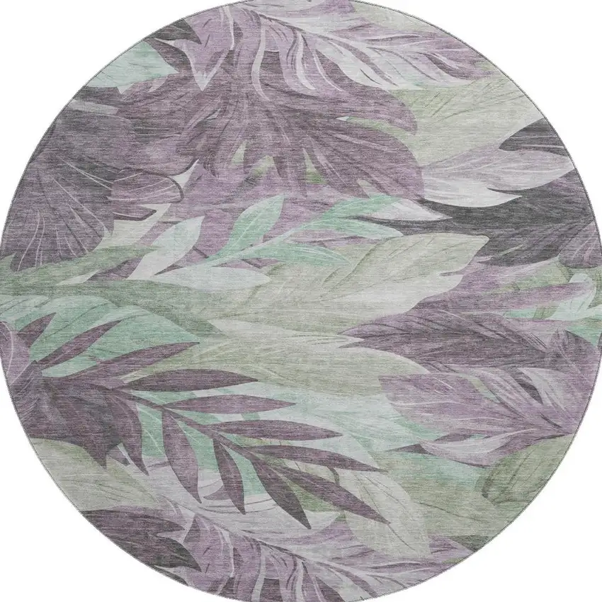 8' X 8' Lavender And Mint Green Floral Washable Round Rug With UV Protection Photo 3
