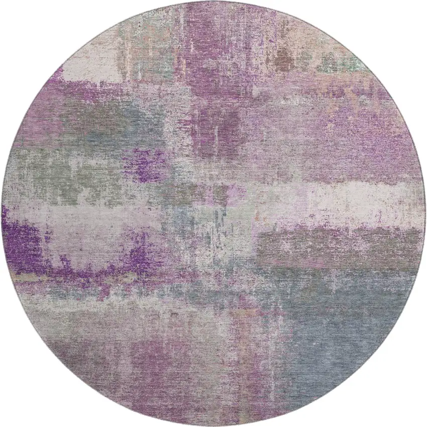 8' X 8' Lavender Blue And Ivory Abstract Washable Round Rug With UV Protection Photo 1