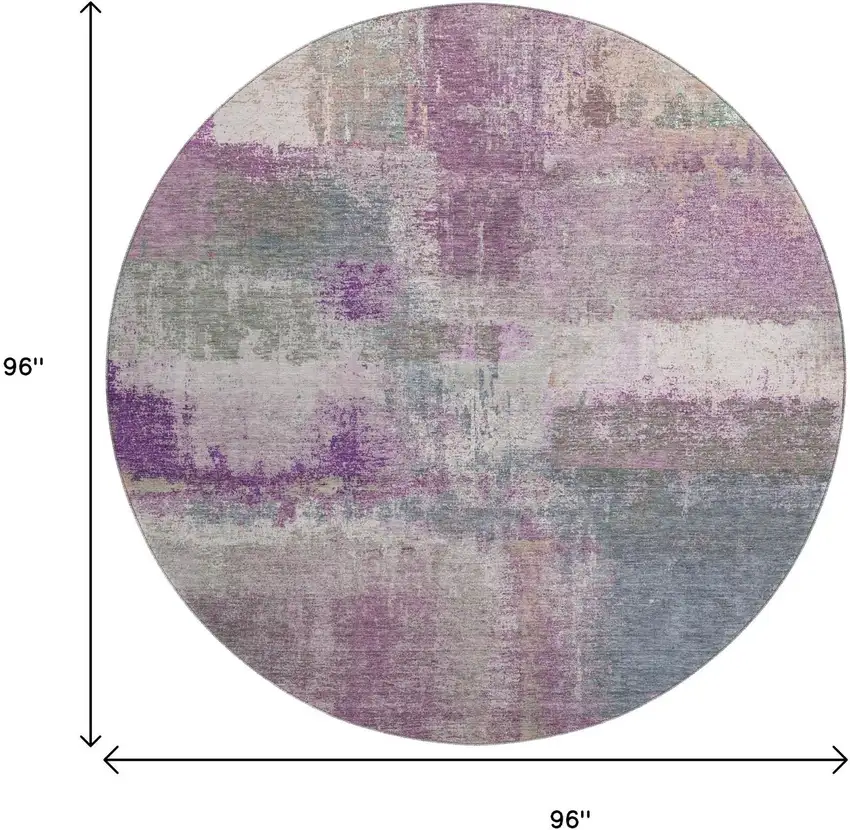 8' X 8' Lavender Blue And Ivory Abstract Washable Round Rug With UV Protection Photo 9
