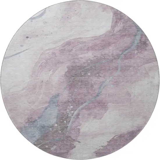 8' X 8' Lavender Blue And Ivory Abstract Washable Round Rug With UV Protection Photo 2