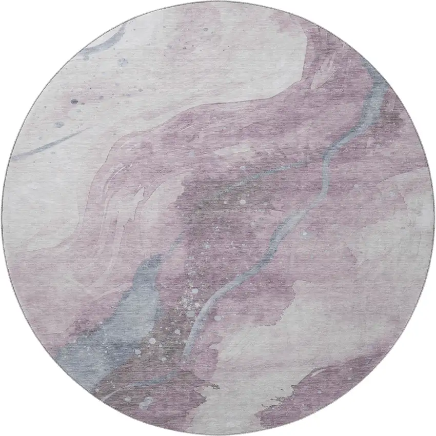 8' X 8' Lavender Blue And Ivory Abstract Washable Round Rug With UV Protection Photo 2