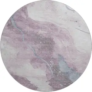Photo of 8' X 8' Lavender Blue And Ivory Abstract Washable Round Rug With UV Protection