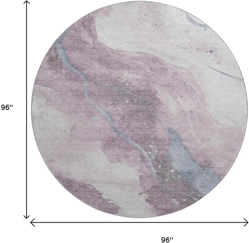 8' X 8' Lavender Blue And Ivory Abstract Washable Round Rug With UV Protection Photo 8