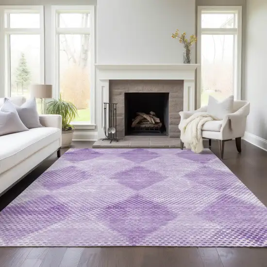 Lavender Geometric Washable Non Skid Indoor Outdoor Area Rug Photo 9
