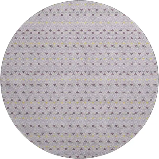 8' X 8' Lavender Gold And Gray Striped Washable Round Rug With UV Protection Photo 1