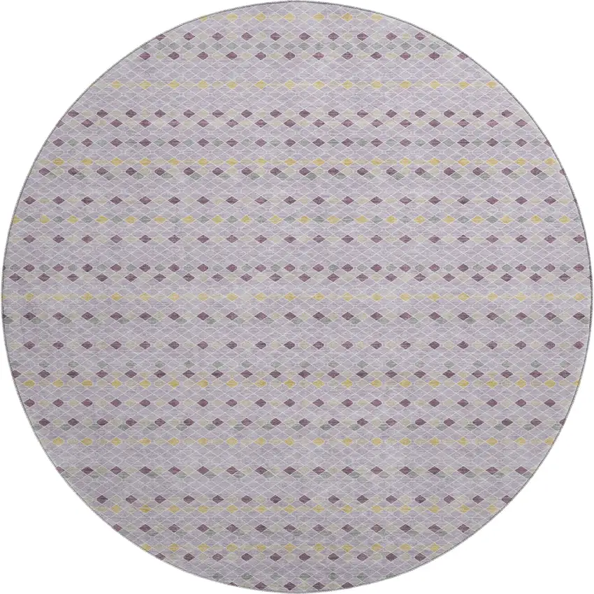 8' X 8' Lavender Gold And Gray Striped Washable Round Rug With UV Protection Photo 1