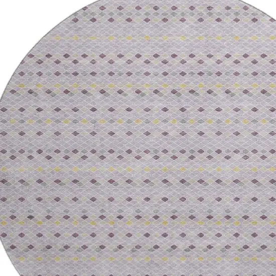 8' X 8' Lavender Gold And Gray Striped Washable Round Rug With UV Protection Photo 2