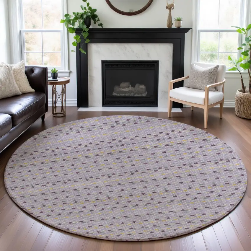 8' X 8' Lavender Gold And Gray Striped Washable Round Rug With UV Protection Photo 4