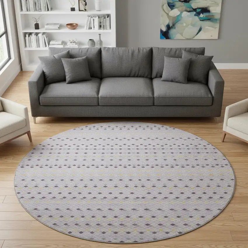 8' X 8' Lavender Gold And Gray Striped Washable Round Rug With UV Protection Photo 2