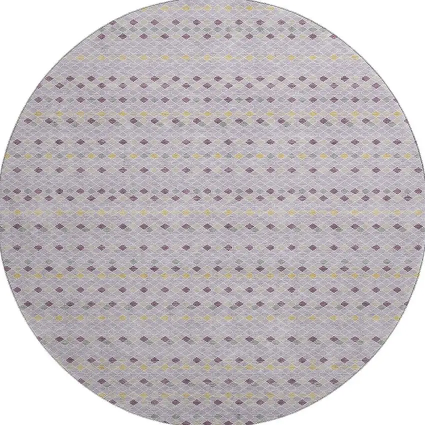 8' X 8' Lavender Gold And Gray Striped Washable Round Rug With UV Protection Photo 3