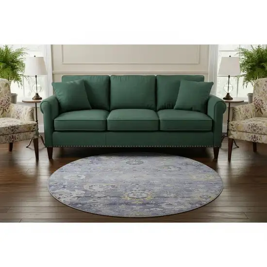 8' X 8' Lavender Gold And Ivory Oriental Washable Round Rug With UV Protection Photo 2