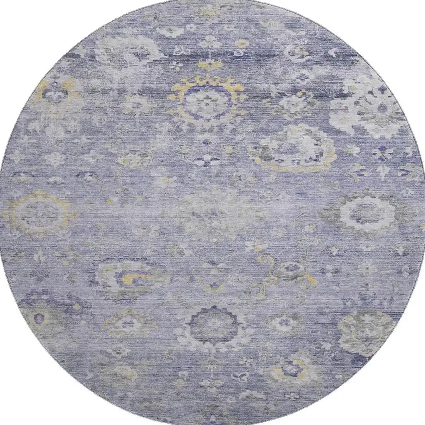 8' X 8' Lavender Gold And Ivory Oriental Washable Round Rug With UV Protection Photo 3