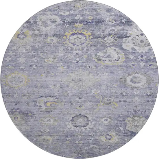 8' X 8' Lavender Gold And Ivory Oriental Washable Round Rug With UV Protection Photo 1