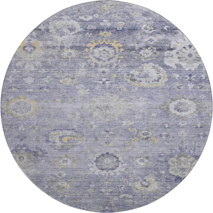 8' X 8' Lavender Gold And Ivory Oriental Washable Round Rug With UV Protection Photo 1