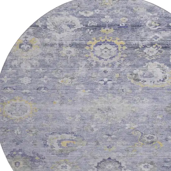 8' X 8' Lavender Gold And Ivory Oriental Washable Round Rug With UV Protection Photo 2