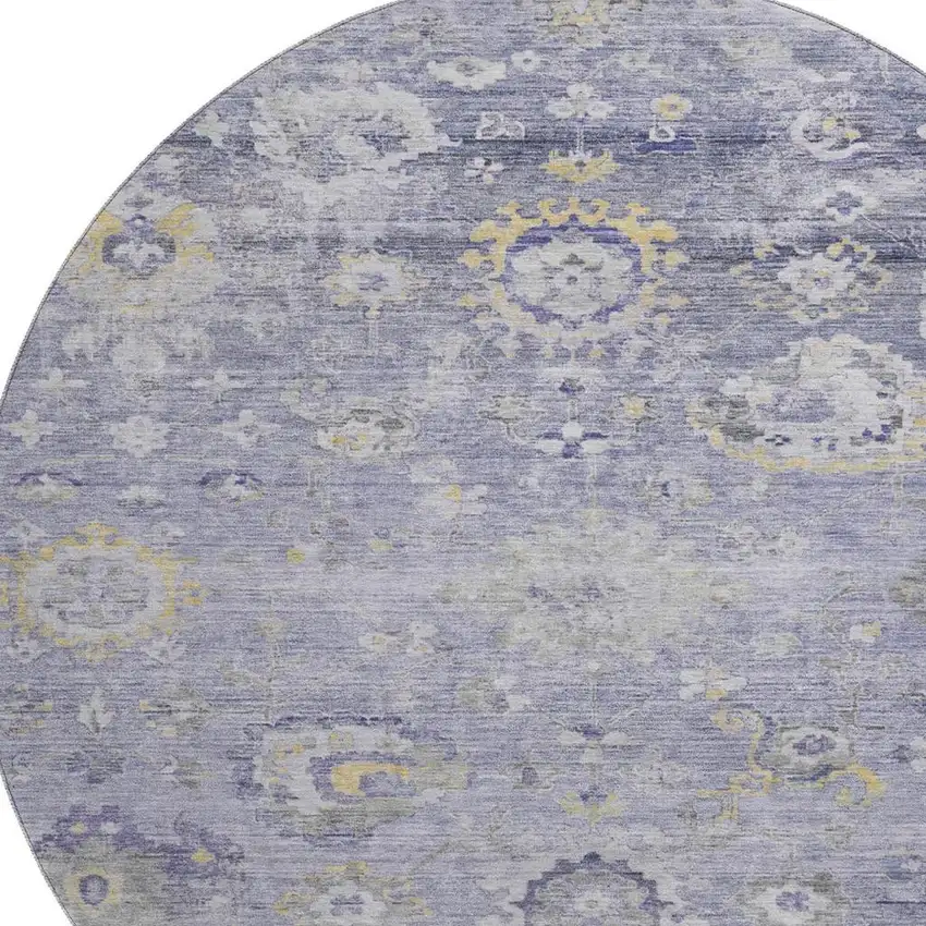 8' X 8' Lavender Gold And Ivory Oriental Washable Round Rug With UV Protection Photo 2