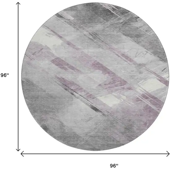 8' X 8' Lavender Gray And Silver Striped Washable Round Rug With UV Protection Photo 8