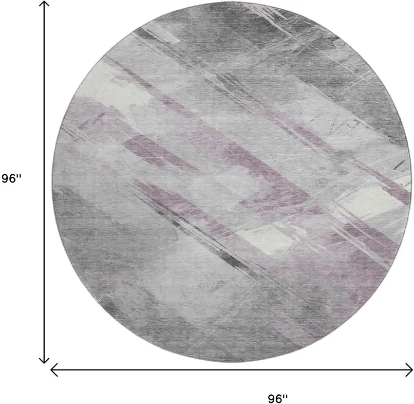 8' X 8' Lavender Gray And Silver Striped Washable Round Rug With UV Protection Photo 8