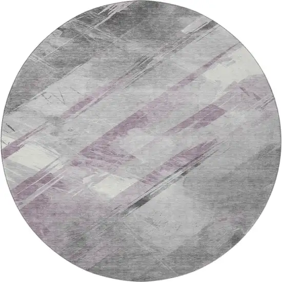 8' X 8' Lavender Gray And Silver Striped Washable Round Rug With UV Protection Photo 3