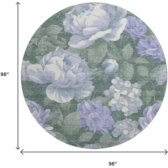 8' X 8' Lavender Green And Ivory Floral Washable Round Rug With UV Protection Photo 9