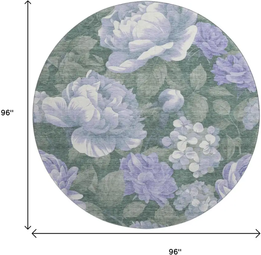 8' X 8' Lavender Green And Ivory Floral Washable Round Rug With UV Protection Photo 9
