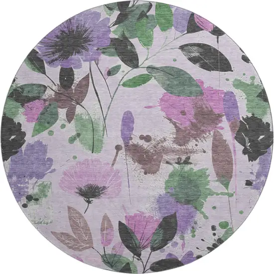 8' X 8' Lavender Green And Mauve Floral Washable Round Rug With UV Protection Photo 1