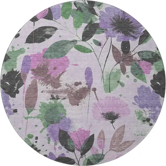 8' X 8' Lavender Green And Mauve Floral Washable Round Rug With UV Protection Photo 2