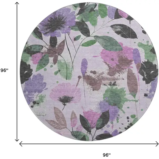 8' X 8' Lavender Green And Mauve Floral Washable Round Rug With UV Protection Photo 8