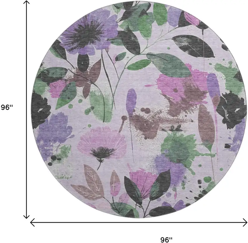 8' X 8' Lavender Green And Mauve Floral Washable Round Rug With UV Protection Photo 8