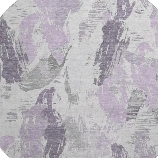 8' X 8' Lavender Ivory And Gray Abstract Washable Round Rug With UV Protection Photo 2