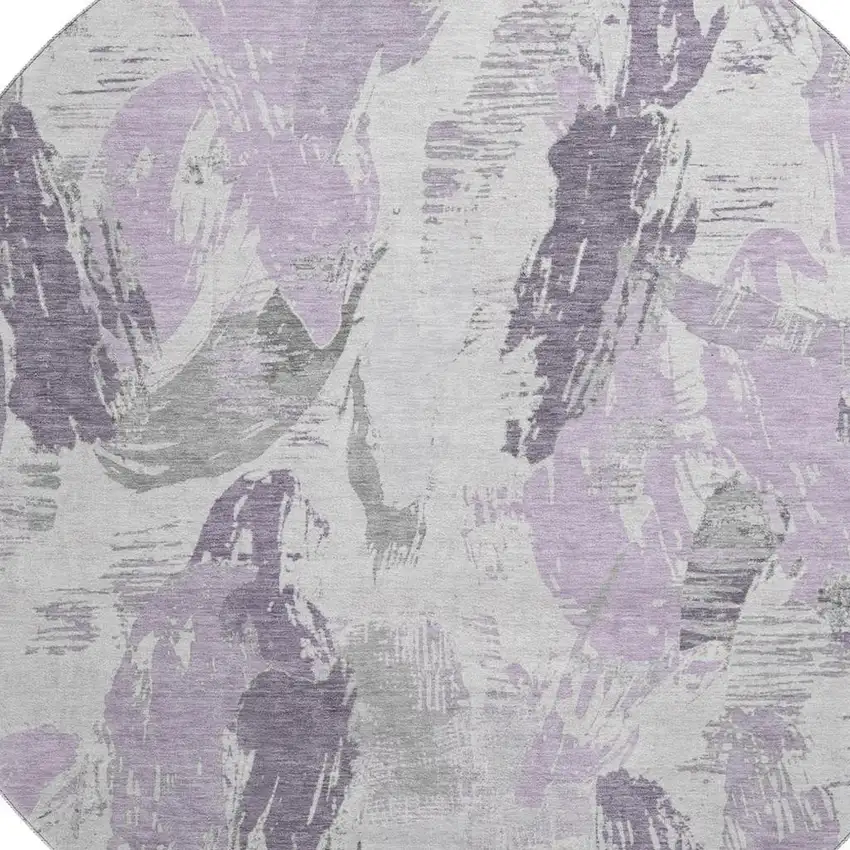 8' X 8' Lavender Ivory And Gray Abstract Washable Round Rug With UV Protection Photo 2