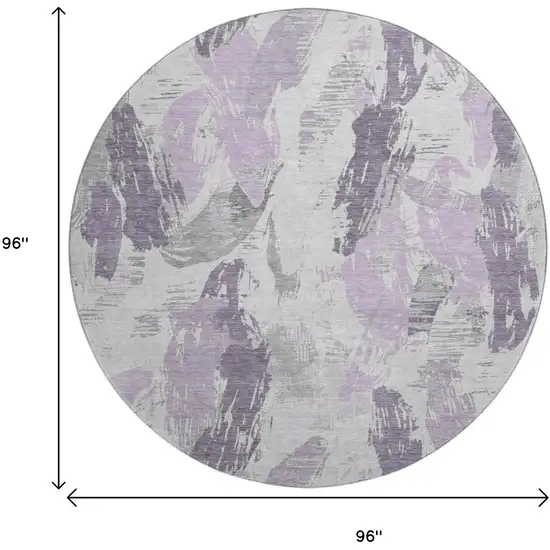 8' X 8' Lavender Ivory And Gray Abstract Washable Round Rug With UV Protection Photo 9