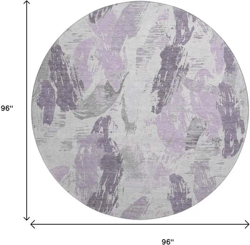 8' X 8' Lavender Ivory And Gray Abstract Washable Round Rug With UV Protection Photo 9