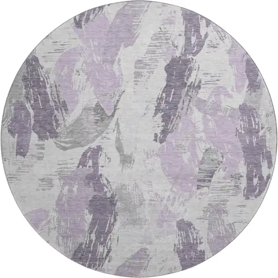 8' X 8' Lavender Ivory And Gray Abstract Washable Round Rug With UV Protection Photo 1