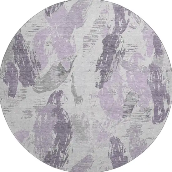 8' X 8' Lavender Ivory And Gray Abstract Washable Round Rug With UV Protection Photo 3