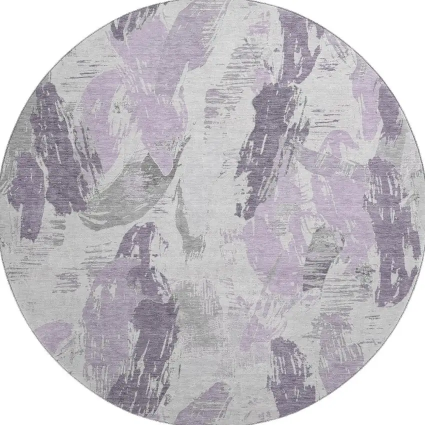 8' X 8' Lavender Ivory And Gray Abstract Washable Round Rug With UV Protection Photo 3