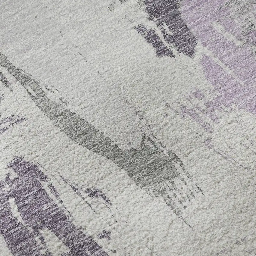 8' X 8' Lavender Ivory And Gray Abstract Washable Round Rug With UV Protection Photo 8