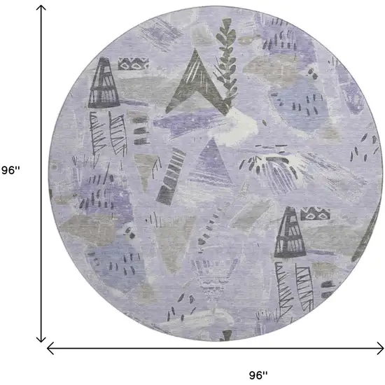 8' X 8' Lavender Ivory And Gray Geometric Washable Round Rug With UV Protection Photo 9
