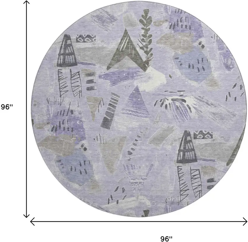 8' X 8' Lavender Ivory And Gray Geometric Washable Round Rug With UV Protection Photo 9