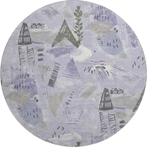 Photo of 8' X 8' Lavender Ivory And Gray Geometric Washable Round Rug With UV Protection